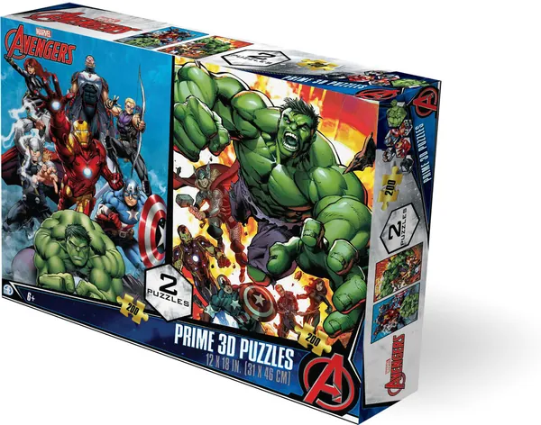 Marvel Avengers 2-Pack contains 2 x 200pc 12x18 in 3D Lenticular Puzzles — product photo